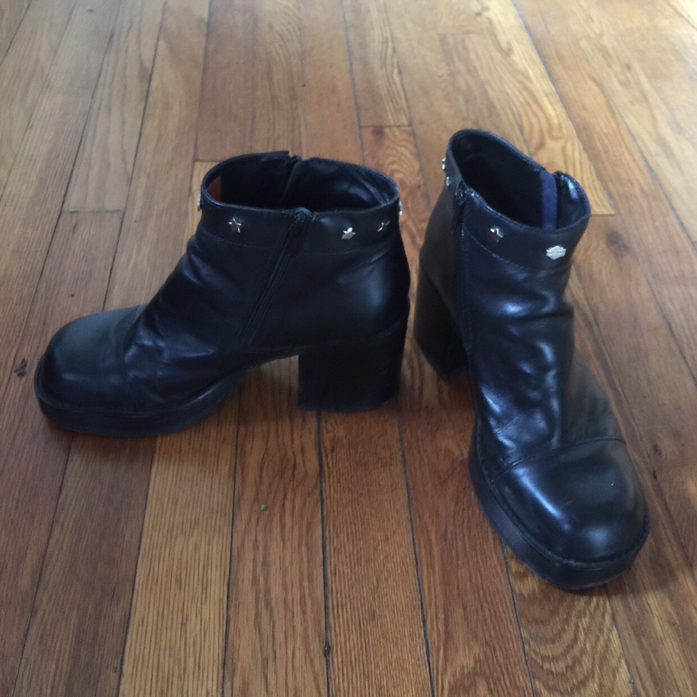 Harley Davidson Black Leather Zip Up Booties 10